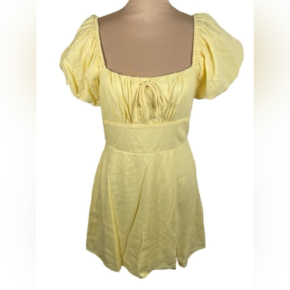 Altar'd State Yellow Short Puff Sleeve Mini Dress Size Medium - Picture 1 of 6